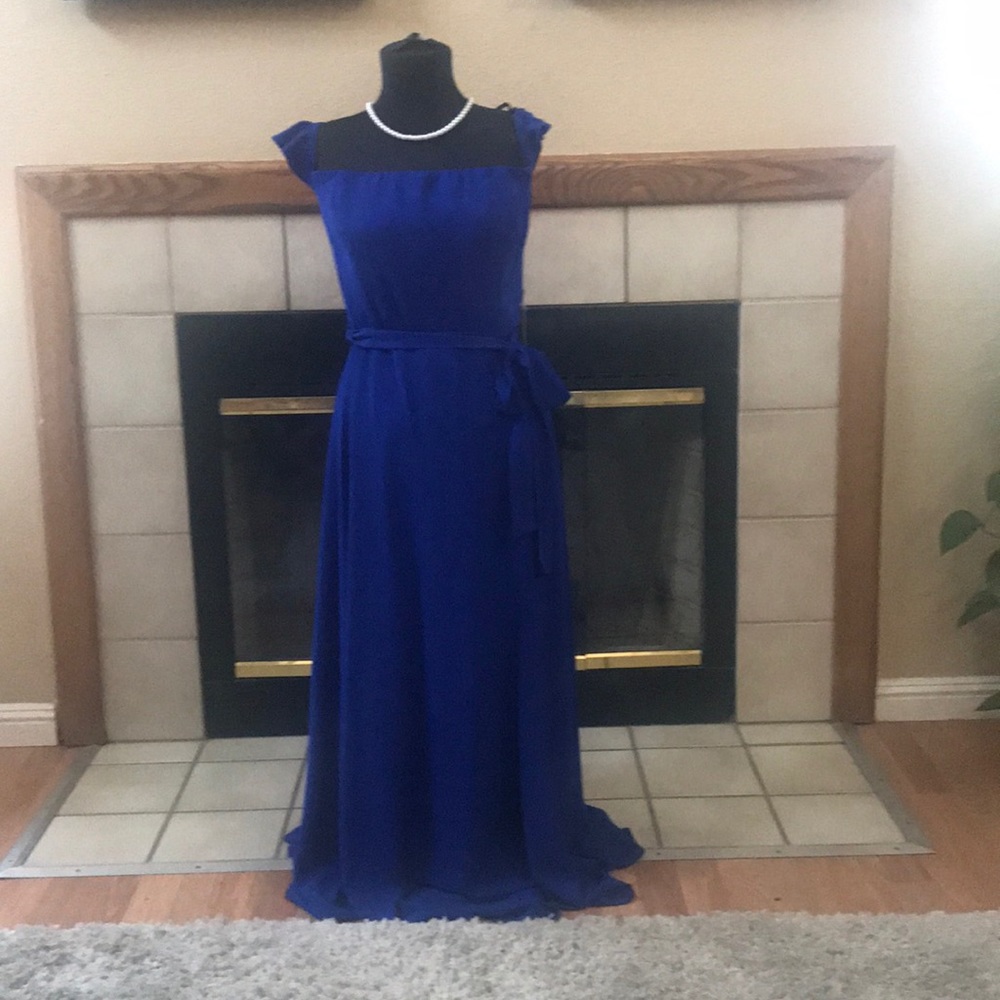 Floor length blue dress